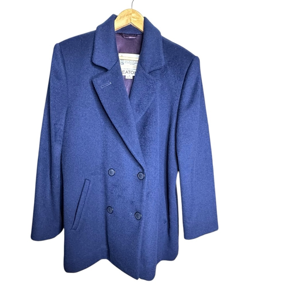 🔴London Fog Navy Blue Pea Coat Double Breasted Pockets and Lined size 12 petite